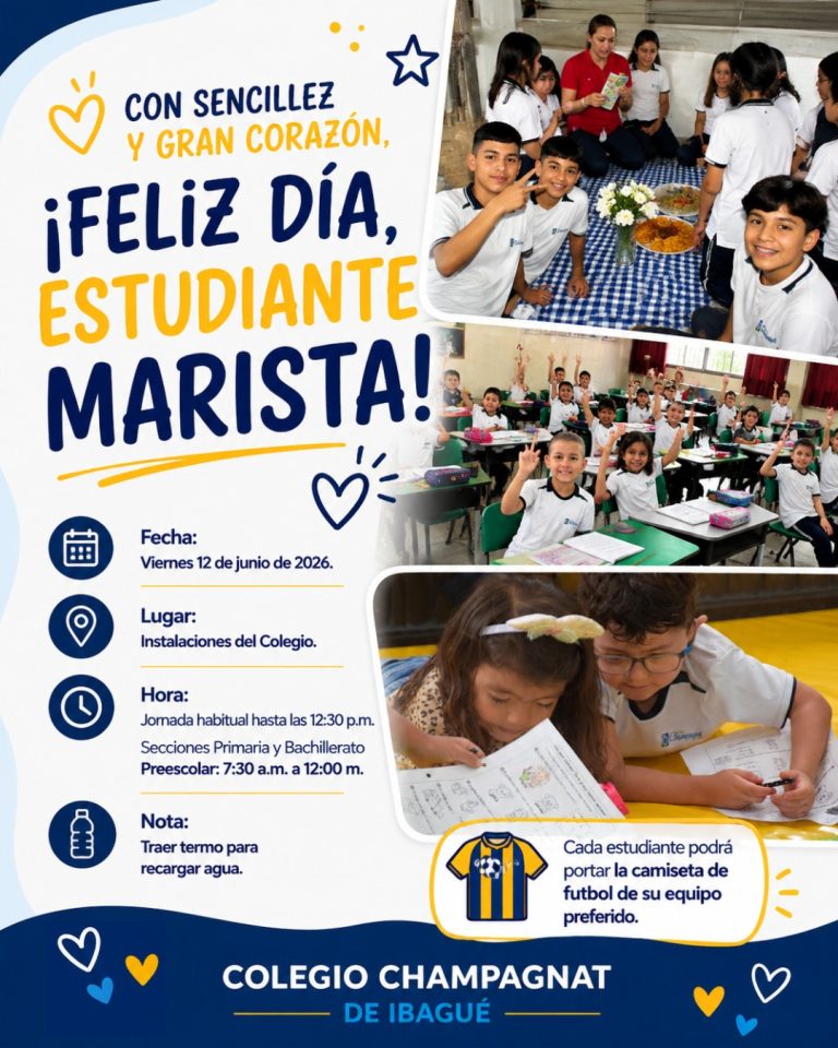 Afiche «¡Feliz día, estudiante marista!» con fotos de estudiantes del Colegio Champagnat